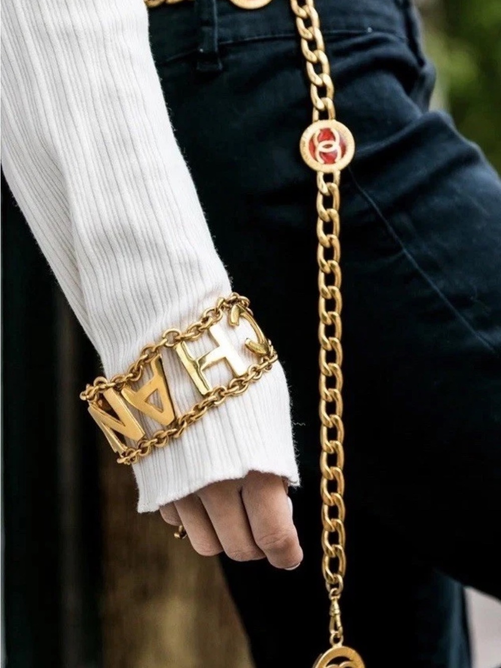 Vintage CHANEL LETTER LOGO BRACELET Rare